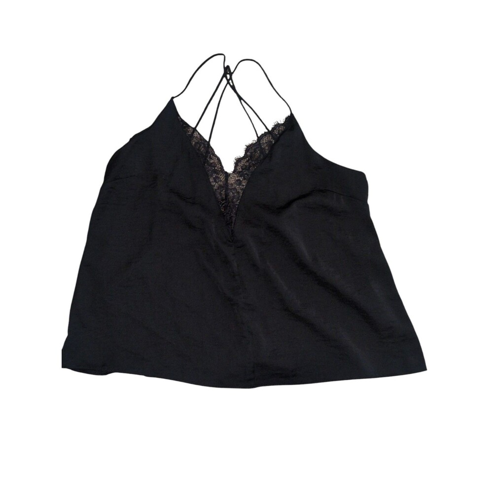 Asos Cami 8 Women's Black Satin Lace Trim Strappy Back Sleeveless Party Fun